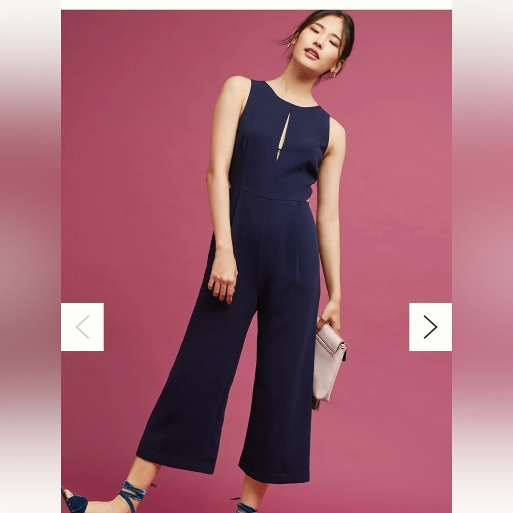 Greylin Artemis Navy Cutout Cropped Jumpsuit, Size Large